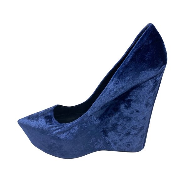 Theyskens Theory Blue Velvet Platform Heels Pumps Wedge Size US 7 NWOB Party - Picture 4 of 9